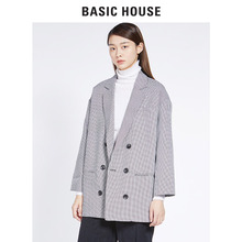 Basic House/百家好2018春秋新款夹克女单色格子花纹外套HSJK628C图片