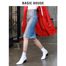 Basic House/百家好18年春秋款半身裙韩风牛仔拼接包臀裙HSSK320A图片