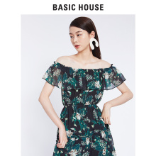 Basic House/百家好18秋季新款明星同款长款碎花连衣裙女HSOP528G图片