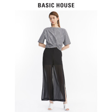 Basic House/百家好新款田园清新格子衬衣休闲圆领衬衫女HRBL329X图片