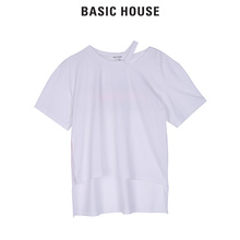 Basic House/百家好2018夏新款不规则字母印花露肩T恤女HSTS325G图片