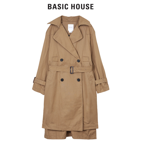 Basic House/百家好冬季新款纯色经典款双排扣中长款风衣HRCA728A商品大图