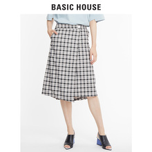 Basic House/百家好2018秋季新款半身裙格子开叉中长款女HSSK628G图片
