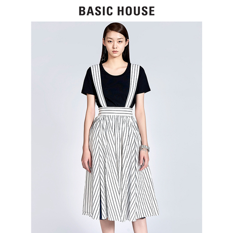 Basic House/百家好新款纯色圆领T恤简约修身短袖上衣女HRTS327A商品大图