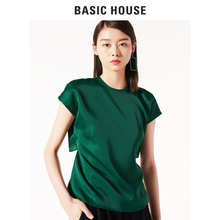Basic House/百家好2018新款圆领套头上衣露背短款T恤女HSBL321C图片