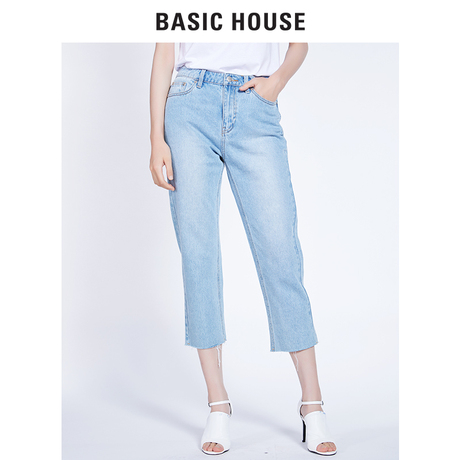 Basic House/百家好女装旗舰版微喇棉质九分自然腰牛仔裤HSDP528A商品大图