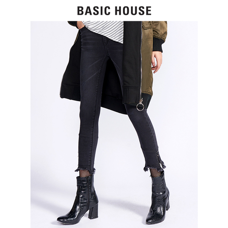 Basic House/百家好冬季新款修身显瘦毛边小脚铅笔裤女HRDP721E商品大图