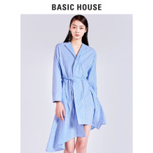 Basic House/百家好新款女式条纹腰带连衣裙不规则裙子女HROP321D图片