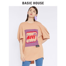 Basic House/百家好2018商场同款印花中长款五分袖T恤女HSTS521O图片