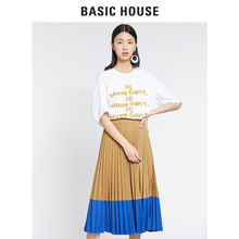 Basic House/百家好2018春秋新款高腰大摆淑女百褶半身裙HSSK628B图片