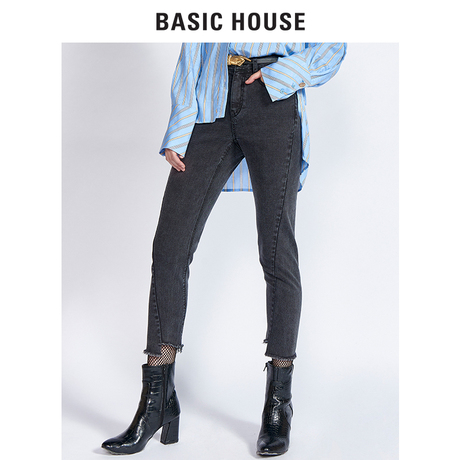 Basic House/百家好冬季新款小脚修身时髦牛仔铅笔裤女HRDP721J商品大图
