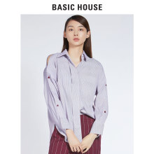 Basic House/百家好秋季新款条纹长款直筒职业装衬衫女HRWS525C图片