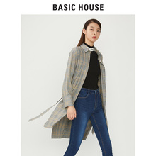 Basic House/百家好秋冬季新款中长款束腰格子大衣外套HSWS721D图片