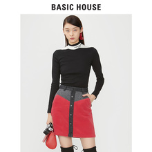 Basic House/百家好2018冬季新款拼色长袖修身针织衫女HSTS721A图片