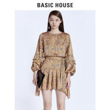 Basic House/百家好春夏季中短款过膝碎花裙子HRSK525D图片