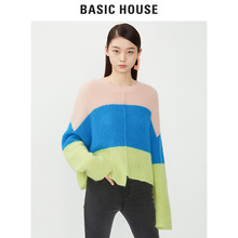 Basic House/百家好秋冬季新款长袖拼色针织衫套头毛衣HSKT720J图片