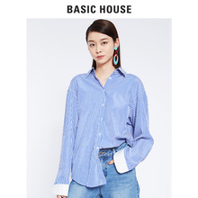 Basic House/百家好2018秋季新款衬衫女条纹衬衫显瘦衬衣HSWS628B图片