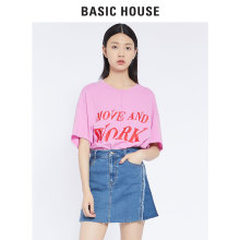 Basic House/百家好2018商场同款T恤字母印花五分袖短袖HSTS521M图片