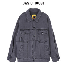 Basic House/百家好秋季新款纯色牛仔夹克立领外套女潮流HSJK521D图片