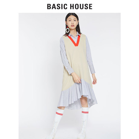 百家好秋季长袖鱼尾裙摆韩版学生连衣裙中长款过膝裙子女HSOP628D商品大图