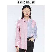 Basic House/百家好秋季新款拼色衬衫职场OL长袖立领韩版HSWS522A图片