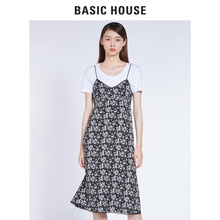 basichouse/百家好2018夏季新品女装修身印花吊带连衣裙HSOP528B图片
