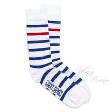 SAINTJAMES/圣杰姆官方正品授权PIEDS NAVAL海军风红蓝条纹针织袜