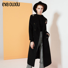 evaouxiu伊华欧秀商场同款冬季女装新修身双排扣毛呢大衣外套图片