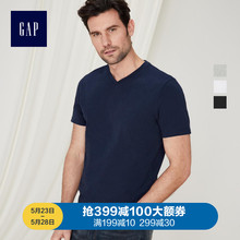 T恤夏季440768 美式V领上衣男士 Gap男装 纯棉短袖 打底衫 2019新款