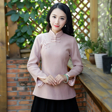 秋冬茶服改良版旗袍唐装女加厚上衣汉服毛呢中式民国风长袖禅服图片