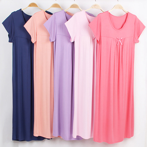 睡裙带胸垫短袖女夏中长款薄款甜美可爱中裙家居服宽松莫代尔睡衣