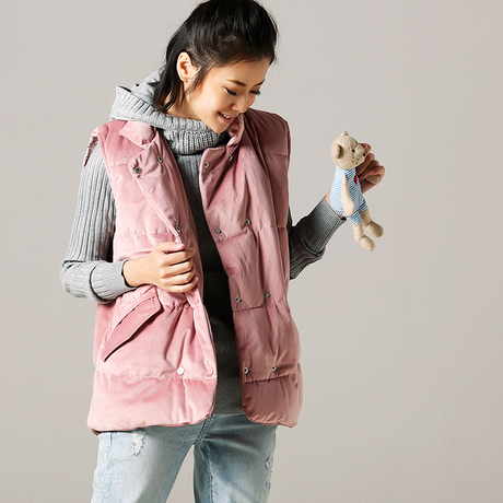 米可可  V3033 文艺大码金丝绒立领宽松加厚保暖马甲女 2018冬季商品大图
