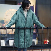 米可可W1919文艺大码韩版大兜蝙蝠袖连帽中长保暖棉服女18冬新图片
