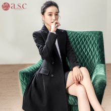 艾尚臣秋冬新款韩版赫本风毛呢大衣女中长款职业装黑色呢子外套图片
