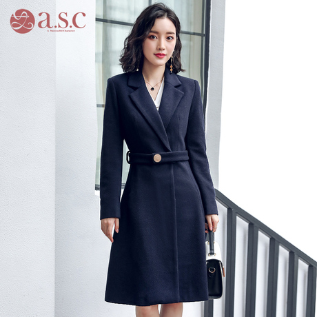 艾尚臣2018新款职业女装加厚毛呢大衣外套女中长款工作服正装外套商品大图