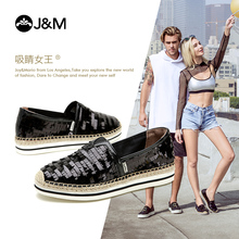 jm快乐玛丽2018夏季新款平底松糕套脚亮片厚底渔夫鞋女鞋子51235W
