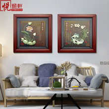 新中式壁画客厅玄关背景墙装饰品东阳玉石挂件玉雕装饰画实木壁挂