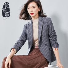 梵希蔓毛呢西装外套女短款2018冬季新款长袖呢子复古职业条纹西服图片