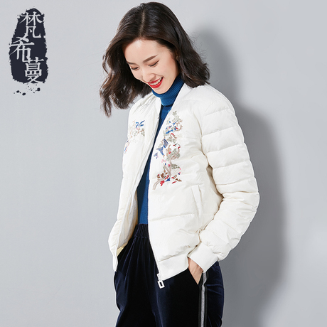 梵希蔓短款轻薄羽绒服女韩版2018新款时尚白鸭绒立领刺绣羽绒外套商品大图