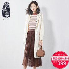 梵希蔓毛衣开衫女秋冬2018新款宽松韩版中长款连帽灯笼袖针织外套图片