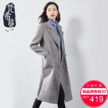 梵希蔓毛呢大衣女新款2018冬季中长款人字纹职业修身显瘦呢子外套图片