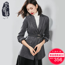 梵希蔓毛呢西装外套女中长款2018秋冬新款一粒扣翻领收腰显瘦上衣图片