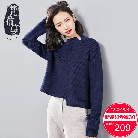 梵希蔓半高领毛衣女2018新款冬装长袖套头不对称韩版宽松针织衫女商品大图