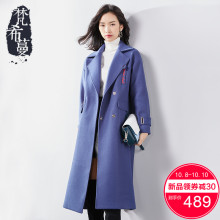 梵希蔓呢子外套女中长款2018冬季新款过膝翻领双排扣修身毛呢大衣图片