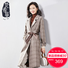 梵希蔓格子毛呢外套女中长款2018新款冬季双排扣翻领修身呢子大衣图片
