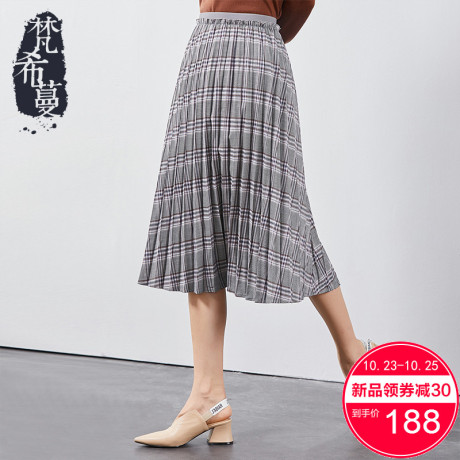 梵希蔓百褶裙女秋冬2018新款中长款英伦复古格子半身裙优雅A字裙商品大图