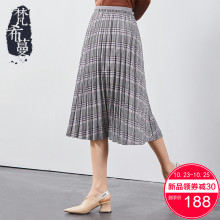 梵希蔓百褶裙女秋冬2018新款中长款英伦复古格子半身裙优雅A字裙图片