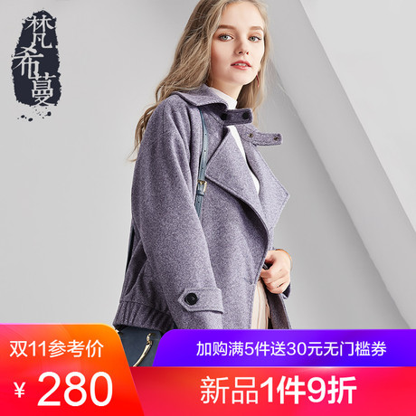 梵希蔓2018冬季新款女装翻领夹棉加厚人字纹短款双排扣OL毛呢外套商品大图