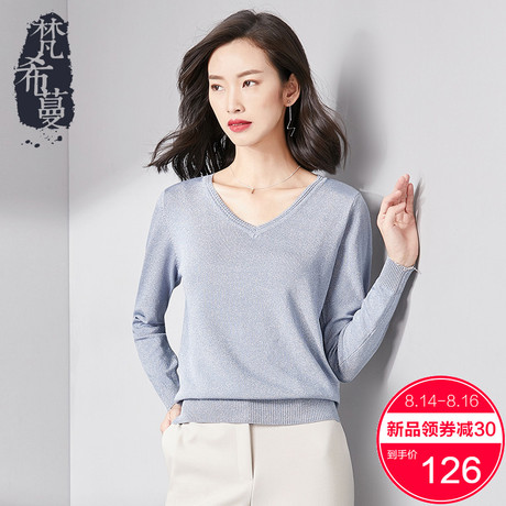 梵希蔓毛衣女宽松v领针织衫套头长袖2018秋季新款气质休闲打底衫商品大图