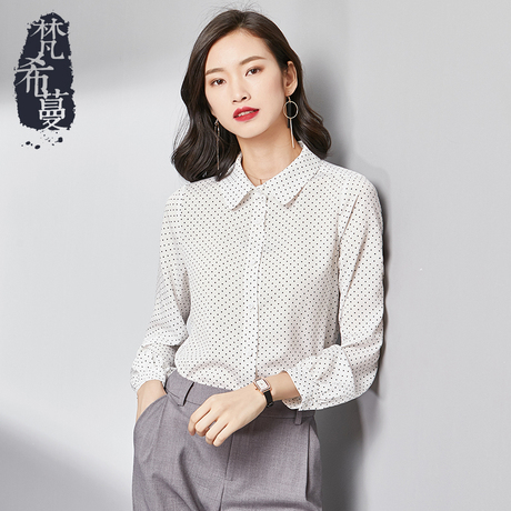 梵希蔓波点衬衫女长袖2018秋装新款雪纺修身显瘦通勤娃娃领上衣女商品大图